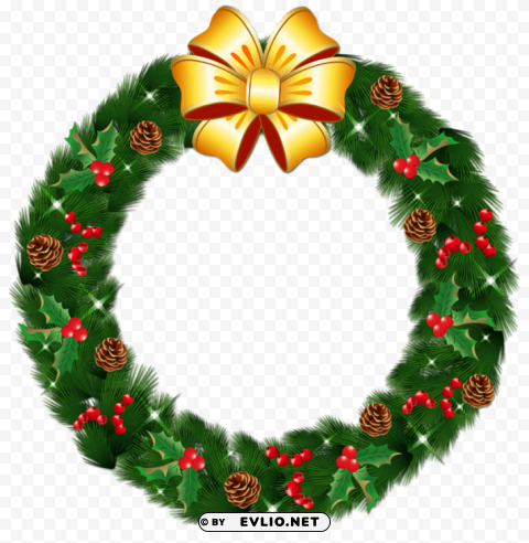  christmas pine wreath with gold bow PNG with transparent bg
