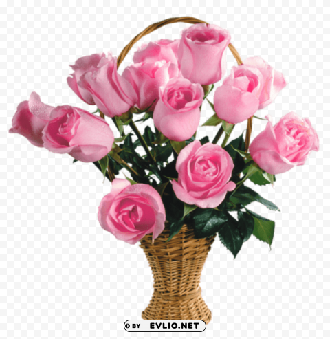  pink roses basket Isolated Element on Transparent PNG