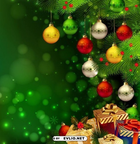 green christmaswith gifts and ornaments Isolated Element with Clear PNG Background