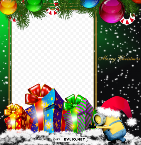 merry christmas green minion photo frame Transparent Background Isolated PNG Art