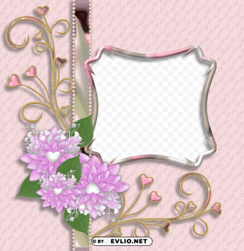 soft pink frame with flowers and hearts Isolated Artwork in HighResolution Transparent PNG
