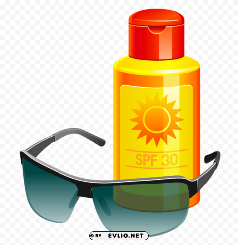sunscreen lotion and sunglass vector PNG Image with Isolated Graphic