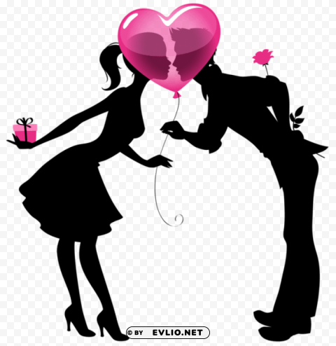 valentine couple silhouettes with heart balloonpicture High Resolution PNG Isolated Illustration
