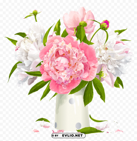 vase with white and pink peonies Transparent PNG Isolated Item with Detail