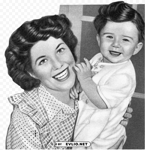 vintage mother and son PNG without background