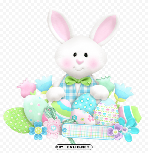 easter cute bunny with eggs High Resolution PNG Isolated Illustration