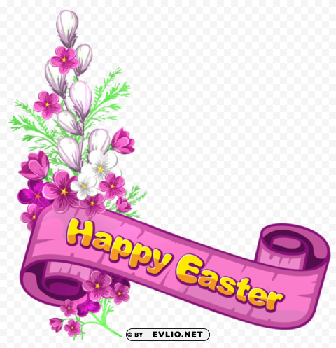 pink happy easter banner and flowers PNG no background free