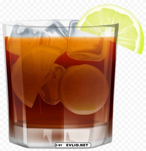 whiskey withice and lemon Isolated Artwork on Clear Background PNG