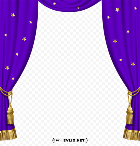  purple curtains with gold tassels and stars Isolated Artwork in Transparent PNG Format