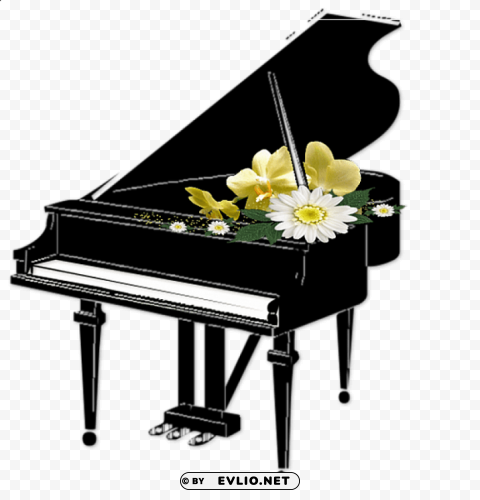 black piano with flowers PNG with transparent background free