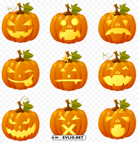 halloween pumpkin smiles collection Isolated Item in HighQuality Transparent PNG png images background -  image ID is 94e556f9