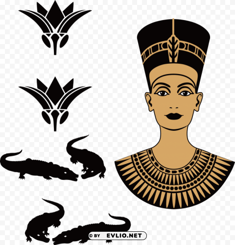 Nefertiti Egyptian Pharaoh and Symbols PNG graphics with clear alpha channel collection