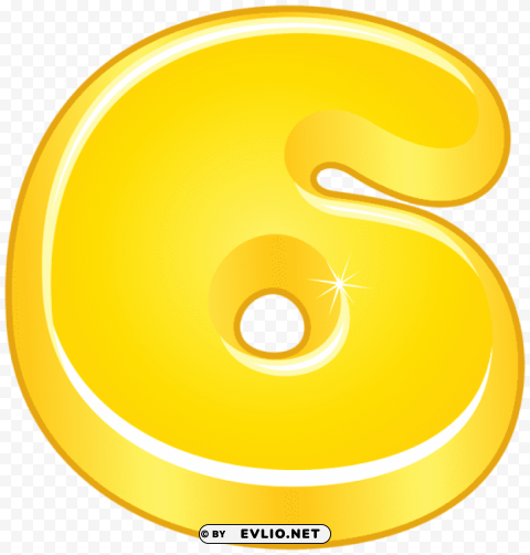 yellow cartoon number six Transparent PNG Object with Isolation