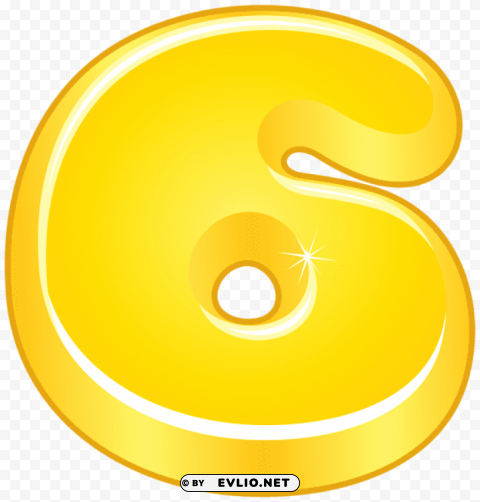 Yellow Cartoon Number Six Transparent PNG Object With Isolation