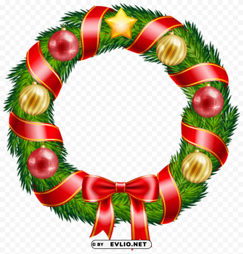 christmas wreath with ornaments and red bow PNG with no background for free