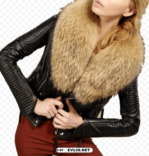 fur lined leather jacket pic PNG clear background
