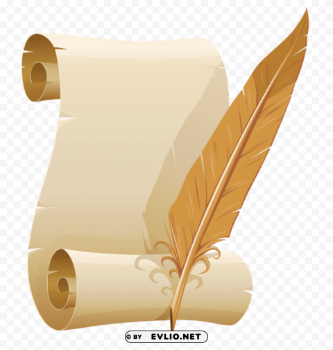 scrolled paper and quill pen PNG graphics with transparent backdrop