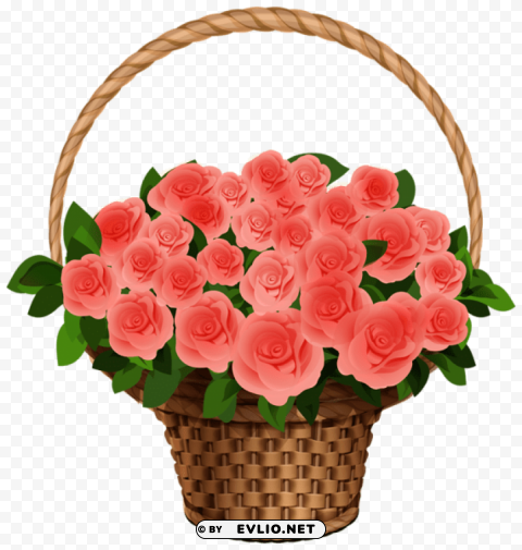 PNG image of basket with red roses PNG clear images with a clear background - Image ID c394188a
