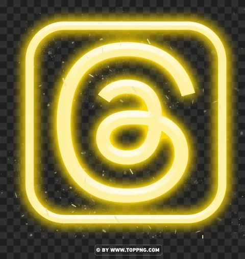Threads App Icon In Neon Yellow Glowing Logo Isolated Subject in Transparent PNG Format