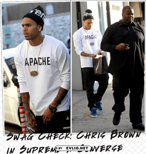 chris brown in supreme beanie apache tee & converse - chris brown supreme beanie Transparent Background Isolated PNG Figure