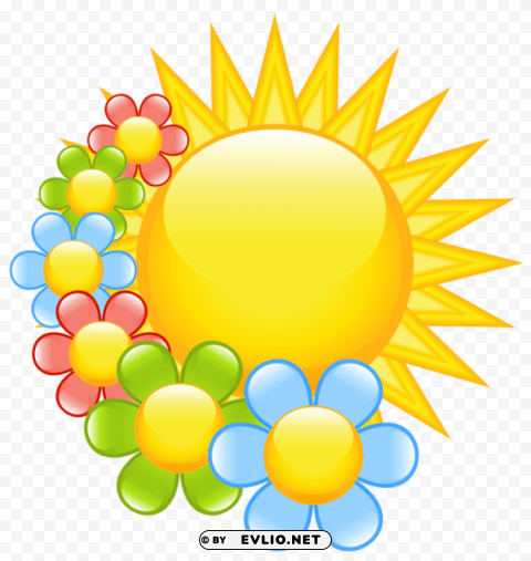 spring sun with flowers Clean Background Isolated PNG Art