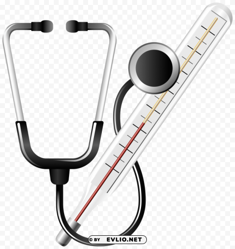 stethoscope and medical thermometer Isolated Character on Transparent PNG