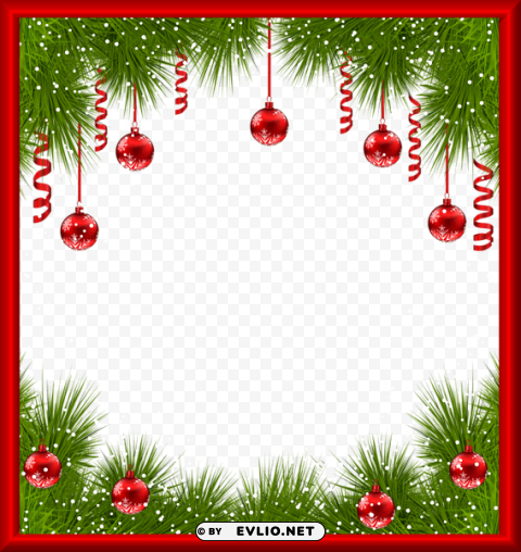 christmasframe with red ornaments PNG with clear transparency