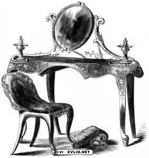 furniture illustration vintage dressing table black and white xmf7y8 Isolated Object on HighQuality Transparent PNG