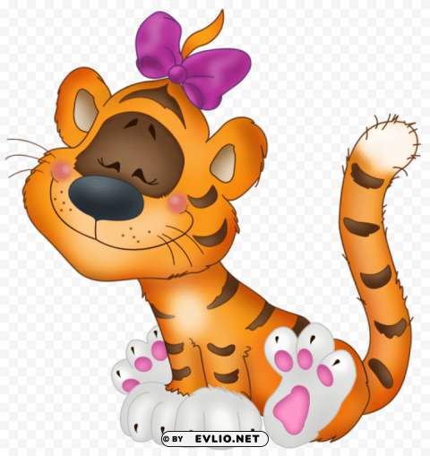 Tiger With Bow Cartoon Free Transparent PNG Isolated Illustrative Element