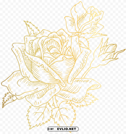 gold deco rose PNG Illustration Isolated on Transparent Backdrop