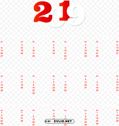 2019 calendar white PNG file with alpha