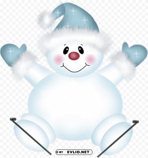 cute snowman with skies Clear Background PNG Isolated Element Detail