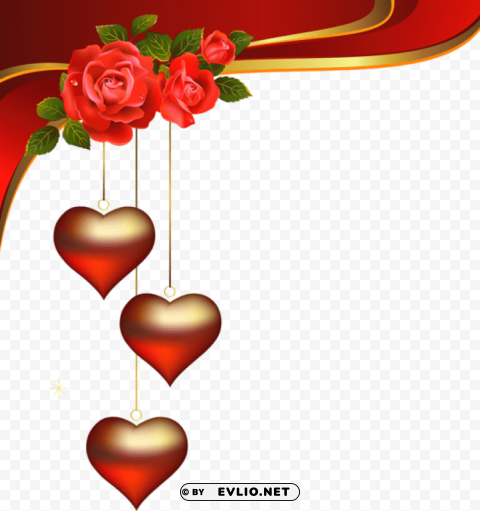 decorative hearts pendants with roses element PNG transparent pictures for projects