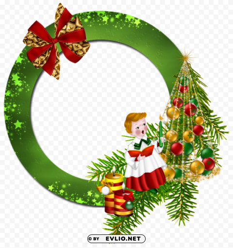 round transparent green christmas photo frame PNG Isolated Object on Clear Background