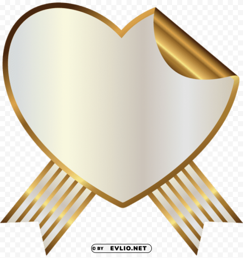 white and gold heart seal with ribbon Isolated Graphic with Clear Background PNG