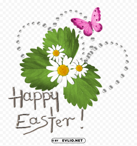 Happy Easter Transparent Text With Deco PNG Object Isolated With Transparency