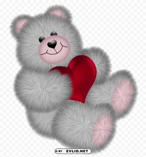 valentines day teddy with heart greypicture Isolated Object on Clear Background PNG