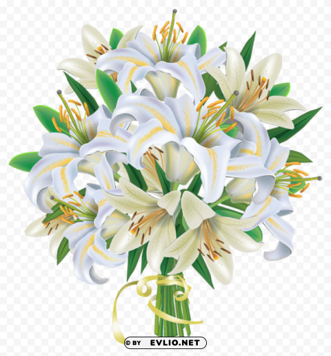 white lilies flowers bouquet Transparent PNG Object Isolation