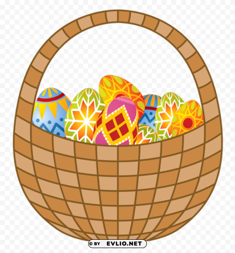 easter eggs and basket PNG Image with Transparent Isolated Graphic