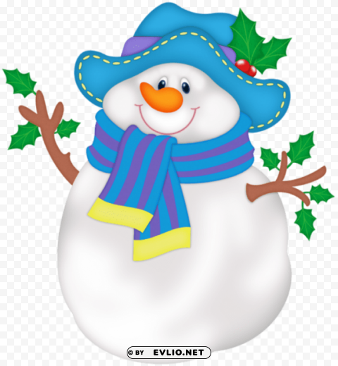 snowman with blue hat Clear Background PNG Isolated Graphic