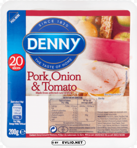 denny pork onion & tomato 20 slices 200g Clean Background Isolated PNG Character