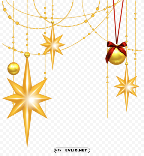 transparent christmas gold stars and ornament PNG Graphic Isolated on Clear Backdrop