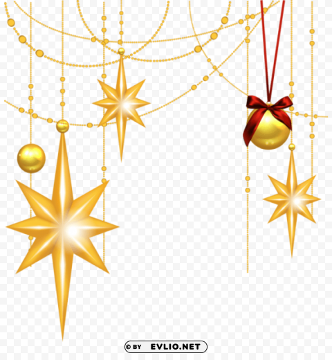 Transparent Christmas Gold Stars And Ornament PNG Graphic Isolated On Clear Backdrop