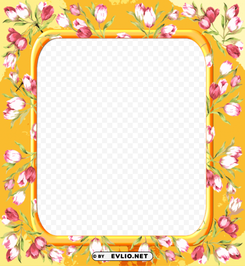 yellow frame with pink flowers Transparent background PNG stockpile assortment