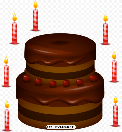 chocolate cake with candles Clean Background PNG Isolated Art