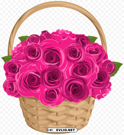 basket with roses Isolated Subject with Clear Transparent PNG