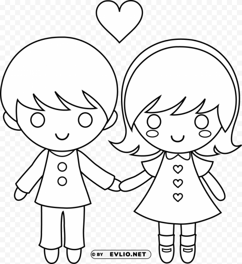draw a little boy and girl holding hands PNG photo