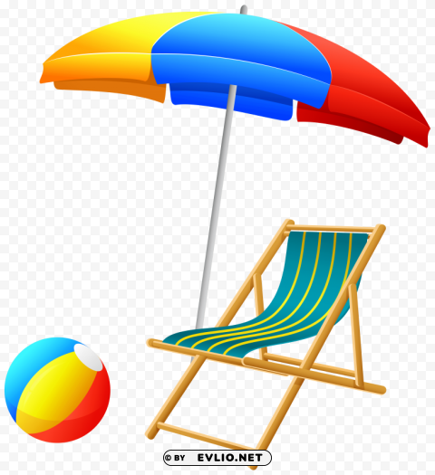 beach umbrella with chair and ball PNG with alpha channel for download