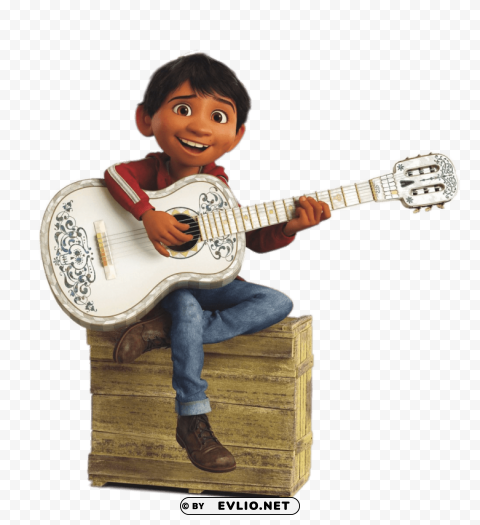 miguel sitting on wooden crate PNG images for graphic design
