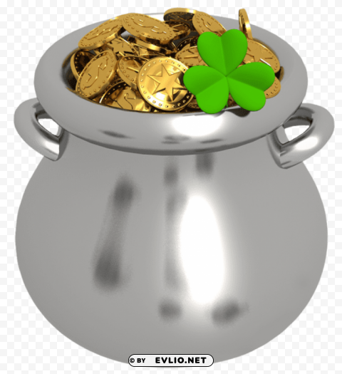 transparent pot of gold with shamrock Isolated Item with Clear Background PNG